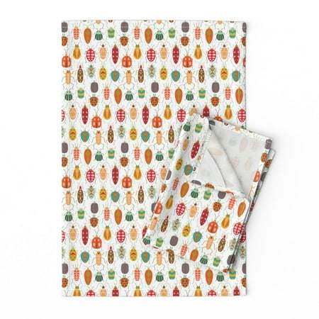 

Printed Tea Towel Linen Cotton Canvas - Happy Colorful Cute Polka Dots Stripes Geometric Bright Beetle Bug Nursery Classroom Rainbow Gender Print Decorative Kitchen Towel by Spoonflower