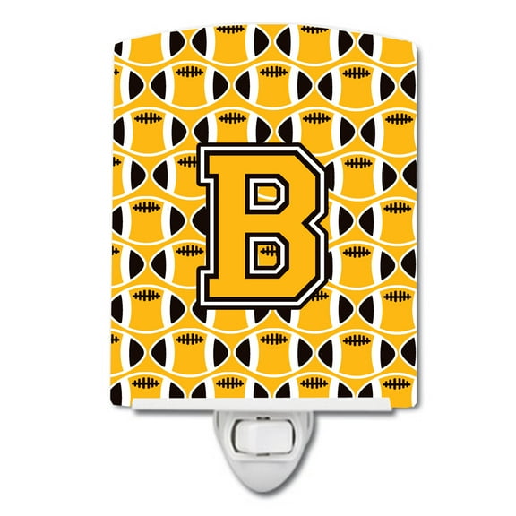 Caroline's Treasures CJ1080-BCNL Letter B Football Black, Old Gold and White Ceramic Night Light, 6x4x3", multicolor