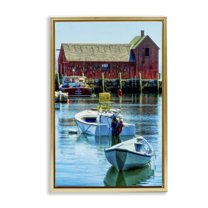 Stupell Industries Tranquil Boat Harbor Landscape & Nature Painting Gold Floater Framed Canvas Art Print Wall Art, 17 x 25
