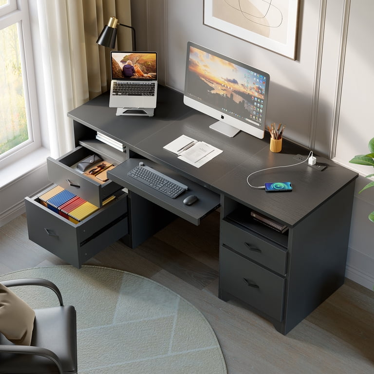Bestier 59-Inch Executive Desk with Charging Station, Black photo 2