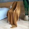 thumbnail image 5 of Knitted Throw Blanket with Tassels Bubble Textured Lightweight Throws for Couch Cover Home Decor (Caramel, 50x60), 5 of 5