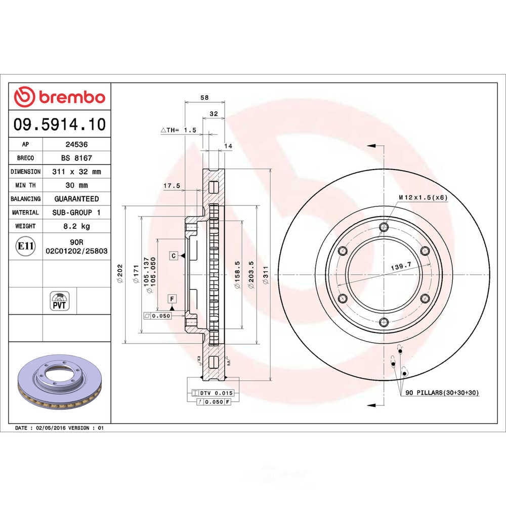 For Land Cruiser Lexus LX450 Front Left or Right Brake Disc Rotor 311mm Brembo Fits select: 1996-1997 TOYOTA LAND CRUISER HJ85, 1993-1995 TOYOTA LAND CRUISER DJ81