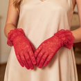 thumbnail image 4 of Elegant Summer Black Lace Women and Girls Lightweight Sheer Mesh Sun Mittens with Delicate Floral Design for Formal Events and Party Wear, Red, 4 of 4