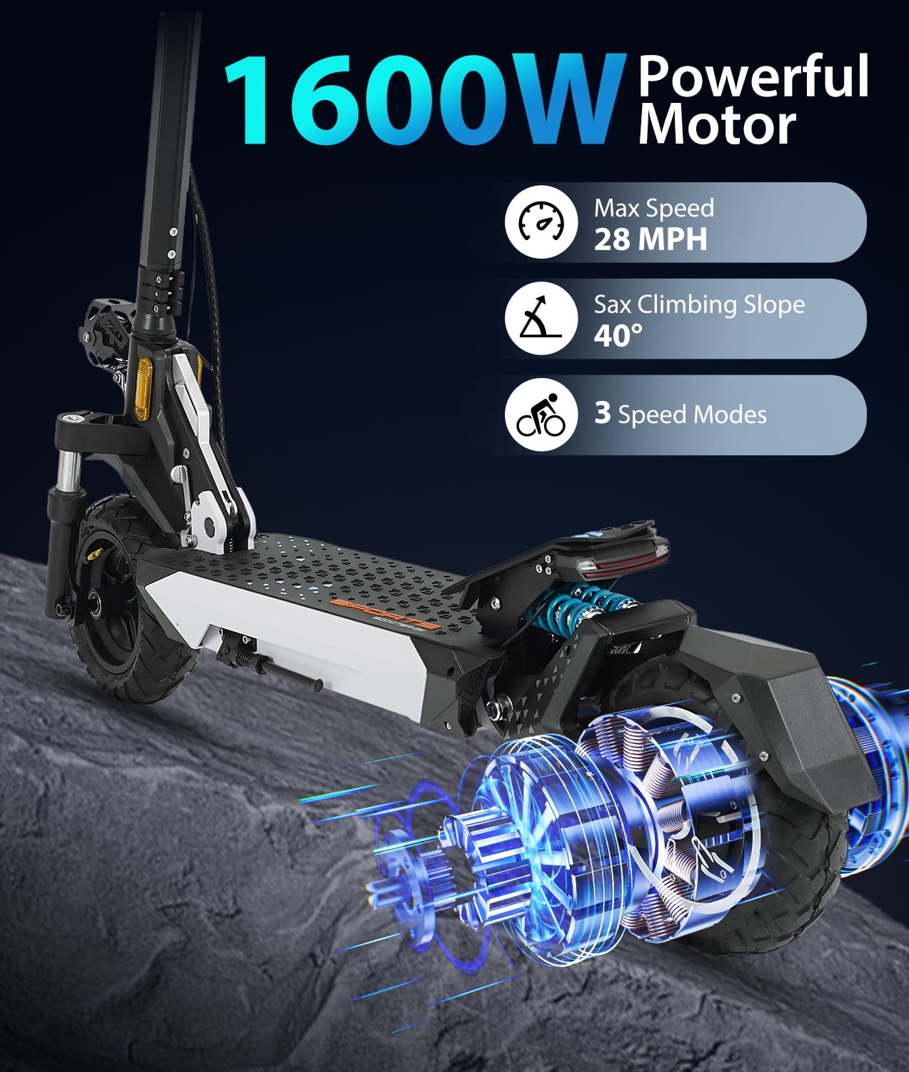 Baicycle G4 Adult Folding Electric Scooter (1600W/28MPH/40 miles/10-inch fat tires) - Black, UL2272 Certified Teen Electric Scooter