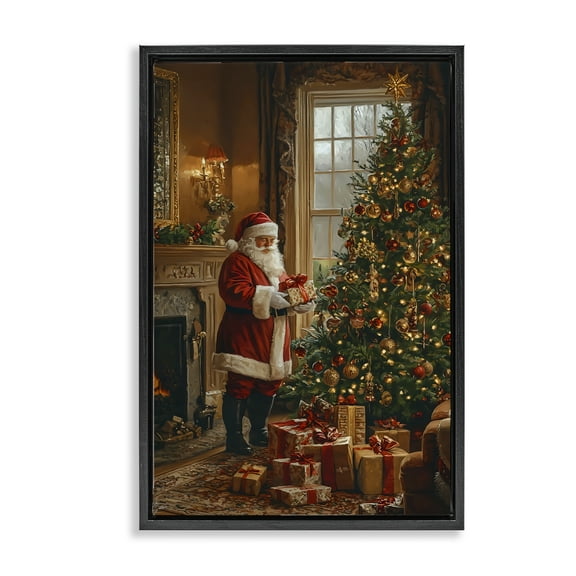All Decorated Santa's Tree Black Floating Frame Canvas Art, 17 x 25, Made In USA