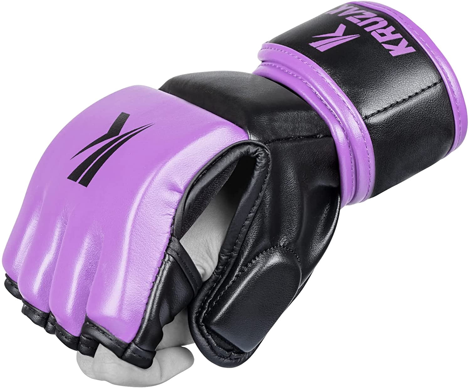 Kruzak Adult Wear-Resistant Half-Finger Synthetic Leather MMA Gloves with Hand Wraps for Kickboxing, Training, Purple, Small/Medium, 2 Piece