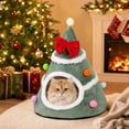 thumbnail image 4 of Christmas Tree Cat Bed with Bow - Winter Warm House for Cats, Soft Enclosed Sleeping House with Removable Cushion Non-Slip Base, 4 of 7