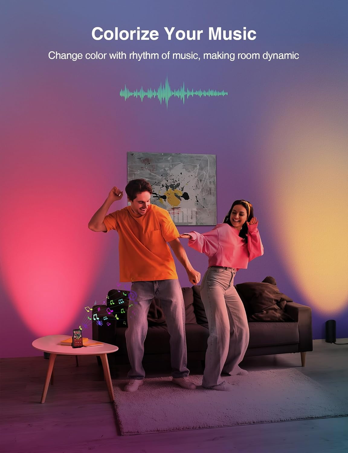SUNVIE Smart Floor Can Lamp, RGBW Color Changing Uplight Spotlight with App Control, 5W Indoor Accent Light for Wall Artwork, Corner Lighting