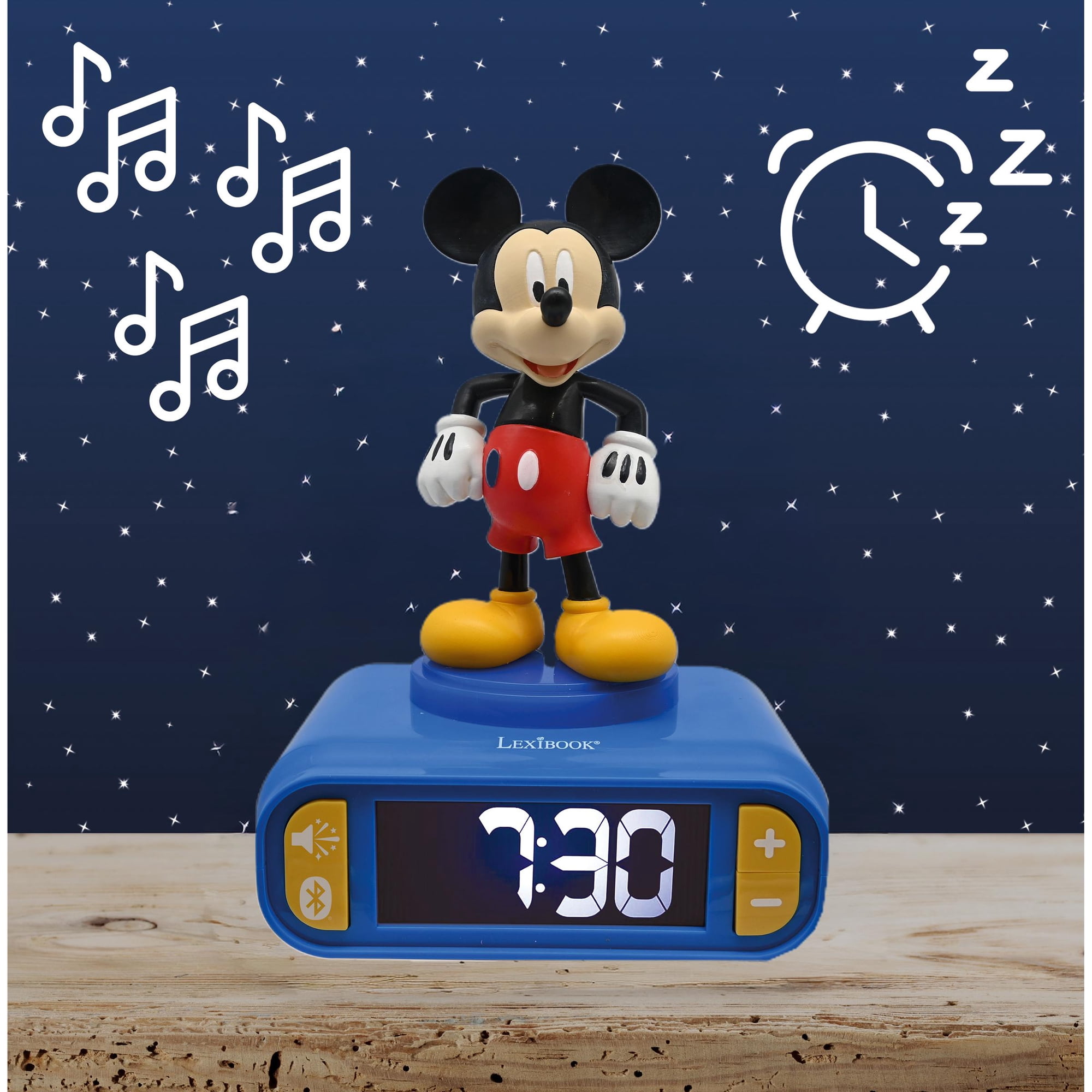 Lexibook Disney Mickey Mouse, 3D Night Light Alarm Clock, Bluetooth Speaker