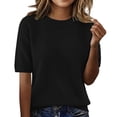 thumbnail image 2 of Siminsem Womens Short Sleeve Pullover Knitted Shirt Crew Neck Fashion Sweater Tops Casual Elegant Lightweight Blouses Spring Summer 2026 Trendy Outfits, Black, M, 2 of 7