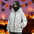 thumbnail image 6 of felwors Women's Long Sleeve Halloween Zip-Up Hoodie with Face Mask Oversized Graphic Sweatshirt for Fall Festive Grey for Size L, 6 of 6