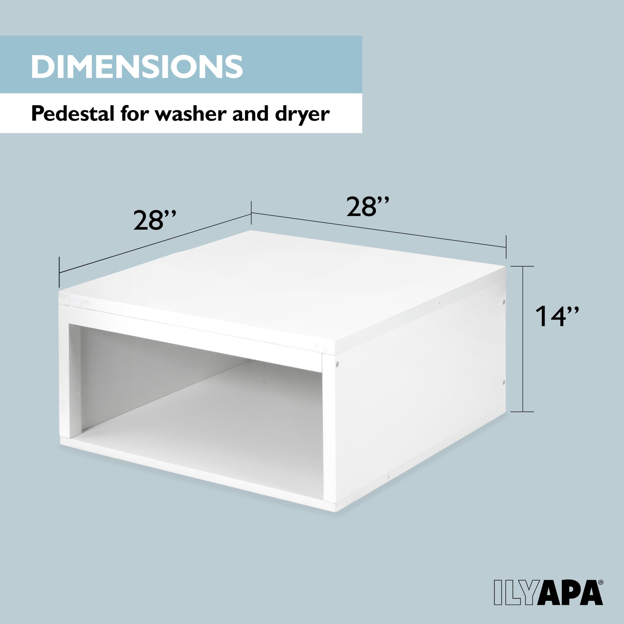 Ilyapa Washer and Dryer Stand - Universal Wooden Laundry Pedestal with Drawer - Compatible with Samsung, LG, GE, Maytag - 28x28x14 in. Patent Pending