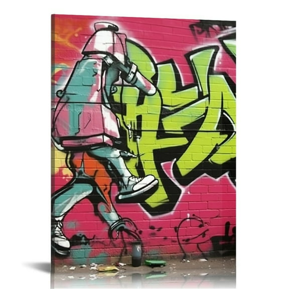 ONETECH Classic Street Art Banksy Graffiti Wall Art Posters Canvas Paintings Colorful Graffiti Pictures Prints Stretched and Framed for Living Room Home Decor 16x20in, Inspirational Giclee Artwork
