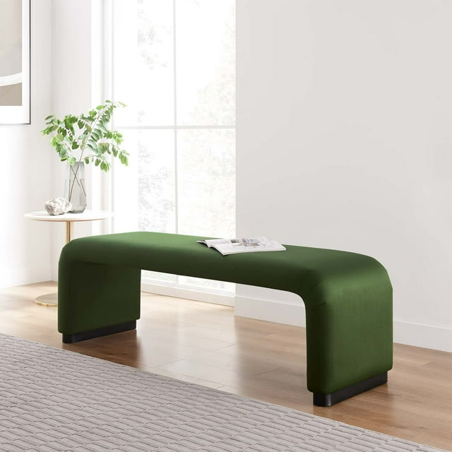Modway Koda Performance Banc Long en Velours Cascade Noir Vert Mousse