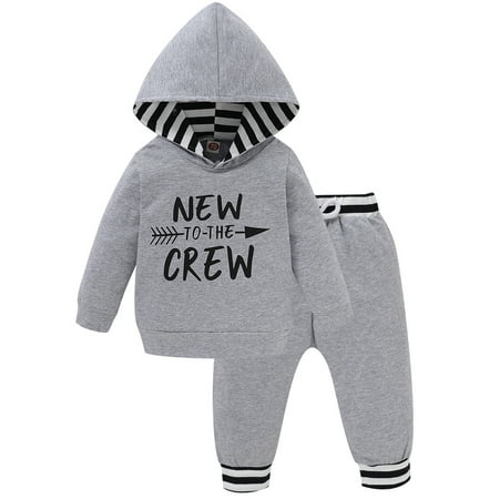 

Kucnuzki 2T Toddler Boy Fall-Winter Outfits Pants Sets 3T Toddler Boy Long Sleeve Letter Prints Hooded Sweatshirt Tops Elastic Cozy Pants 2PCS Set Gray