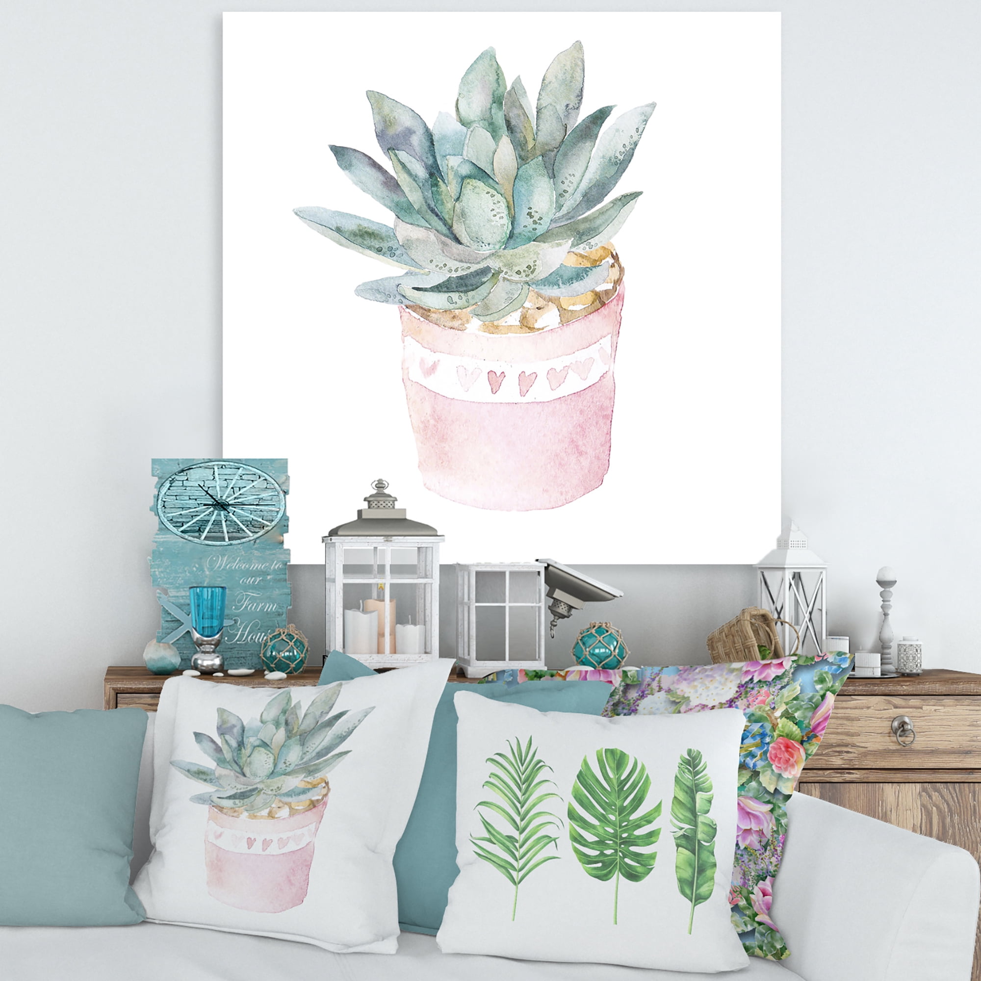 Designart ' Succulent and Cactus House Plants II ' Farmhouse Canvas Wall Art Print