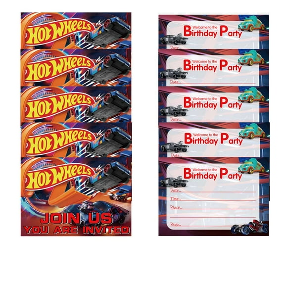 Hot Wheel Invitations Cards Stock Bulk Birthday Invite Fill-in Party Supplies Decorations for Boys Girls