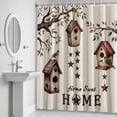 thumbnail image 5 of Bird Houses Shower Curtain for Bathroom Decor, Sparrows Home Sweet Branch Star Linen Texture Waterproof Fabric Shower Curtain, 66"x72" Set with 12 Hooks, 5 of 9
