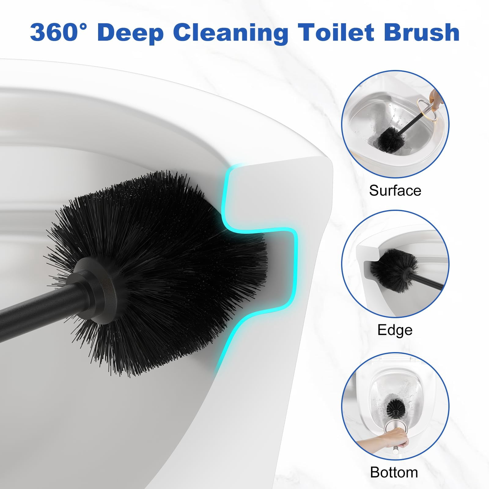 Toilet Brush and Holder Set Black 304 Stainless Steel Bathroom Cleaning