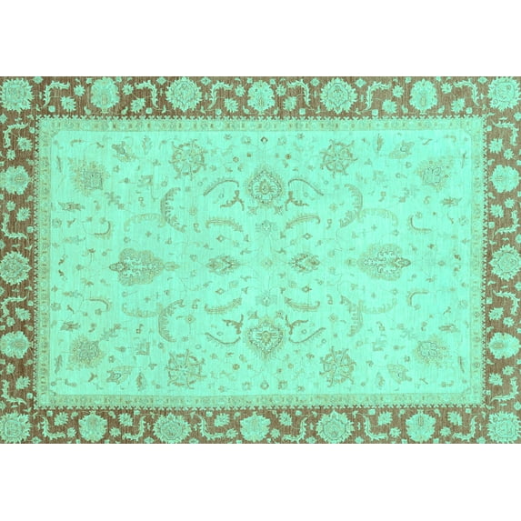 Ahgly Company Machine Washable Indoor Rectangle Abstract Turquoise Blue Modern Area Rugs, 7' x 10'
