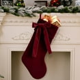 thumbnail image 3 of Burgundy Red Christmas Bows Stocking, 19" Velvet Christmas Stocking Personalized Large Christmas Stocking for Xmas Tree Decoration, Christmas Mantel Decor Stained Red Bows Ribbon Xmas Gifts Stocking, 3 of 7