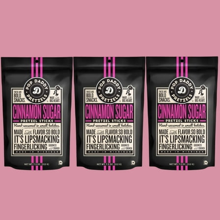 Pop Daddy Pretzels Sticks Cinnamon Sugar, 7.5oz Bags, Pack of 3