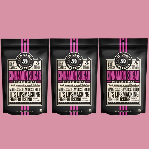 Pop Daddy Pretzels Sticks Cinnamon Sugar, 7.5oz Bags, Pack of 3