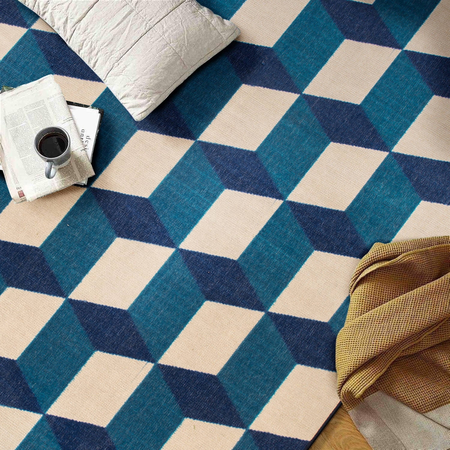 World Rug Gallery Contemporary Geometric Flatweave Indoor/Outdoor Area Rug - BLUE 5' X 7'