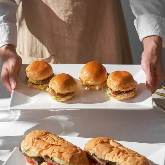 DOWAN 14*8in Long Rectangle Serving Platters, Set of 3 Ceramic Entertaining Salad Plates, Large White Serving Tray Dishes for Desserts Appetizers, Free Sponge