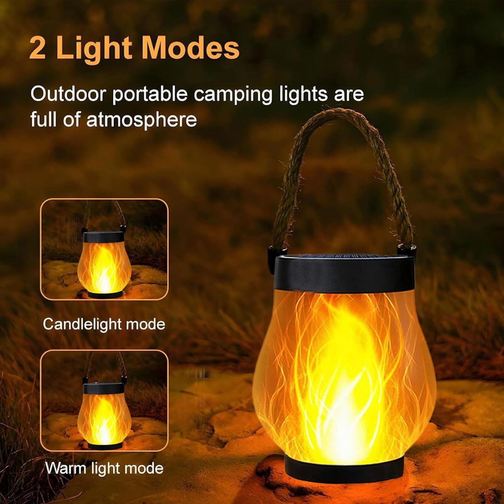 Solar Lantern Outdoor Lights, Dancing Flame Solar Lantern Outdoor Lights, Waterproof Hanging Solars Lanterns, Dual Charging Modes for Garden Yard Decoration (2pcs)