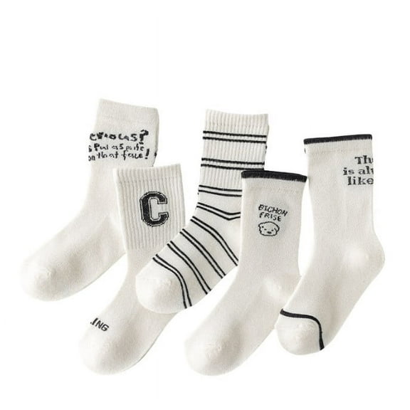 Toddler Ankle Socks 5 Pack Toddler Cartoon Stripe Design Breathable Soft Stretchy Crew Socks Non Grips Girls Ankle Socks Beige 6 Years-8 Years