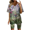 thumbnail image 2 of Ensembles Deux Pièces pour Femmes Mode Blouse à Col en V T-Shirts à Manches Courtes Shorts Ensemble Décontracté Ensembles Deux Pièces pour Femmes Sorties en Liquidation, 2 of 4
