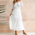 thumbnail image 2 of Lanhui Women?s Sexy Solid Color Slash-Neck Long Sleeve Lace Stitching Long Dress, 2 of 6