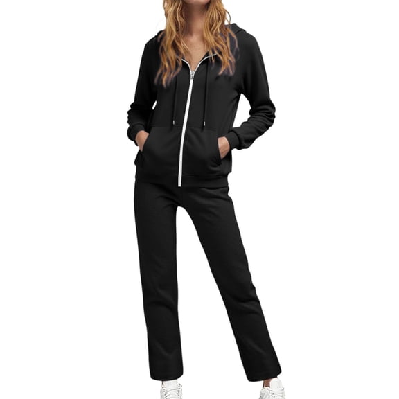 Women 2 Piece Outfits Long Sleeve Long Pants Full Zip Up Loose Fit Hooded Coat,Comfort Sweatsuits for Women, Pajama Set for Women,Size:3XL