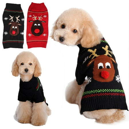 Cozy Knitted Breathable Pets Clothes ,Red Nose Deer Pattern Dog Vest Winter Coat Warm Dog Apparel for Christmas or Daily Wear in Winter for Small Medium Large (Best Dog Winter Coat)