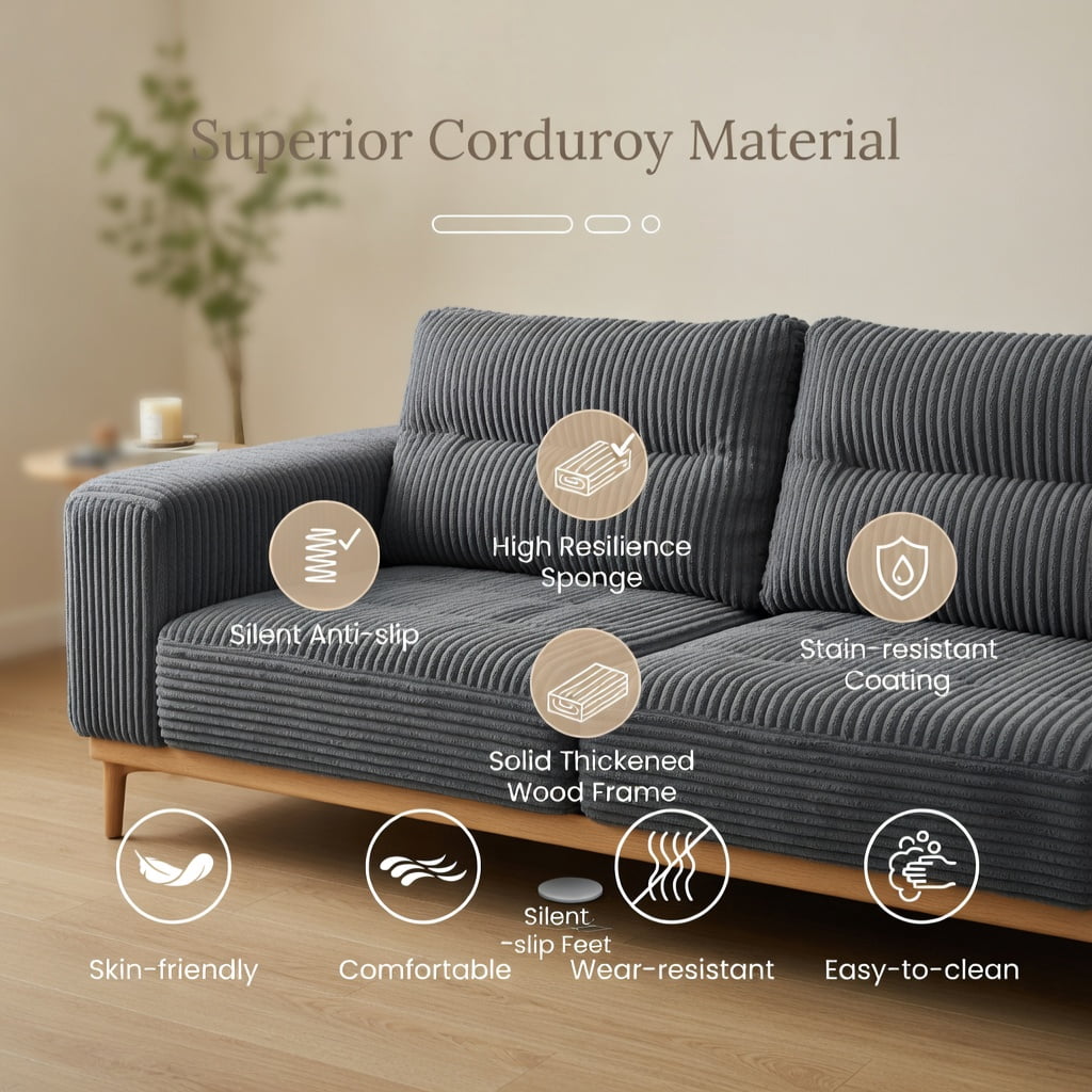 Hommoo Bean Bag Sofa Chair Lazy Sofa Chair, Ultra Soft Lazy Sofa with Skin-friendly Corduroy Cover and Soft Sponge Filling, Dark Gray