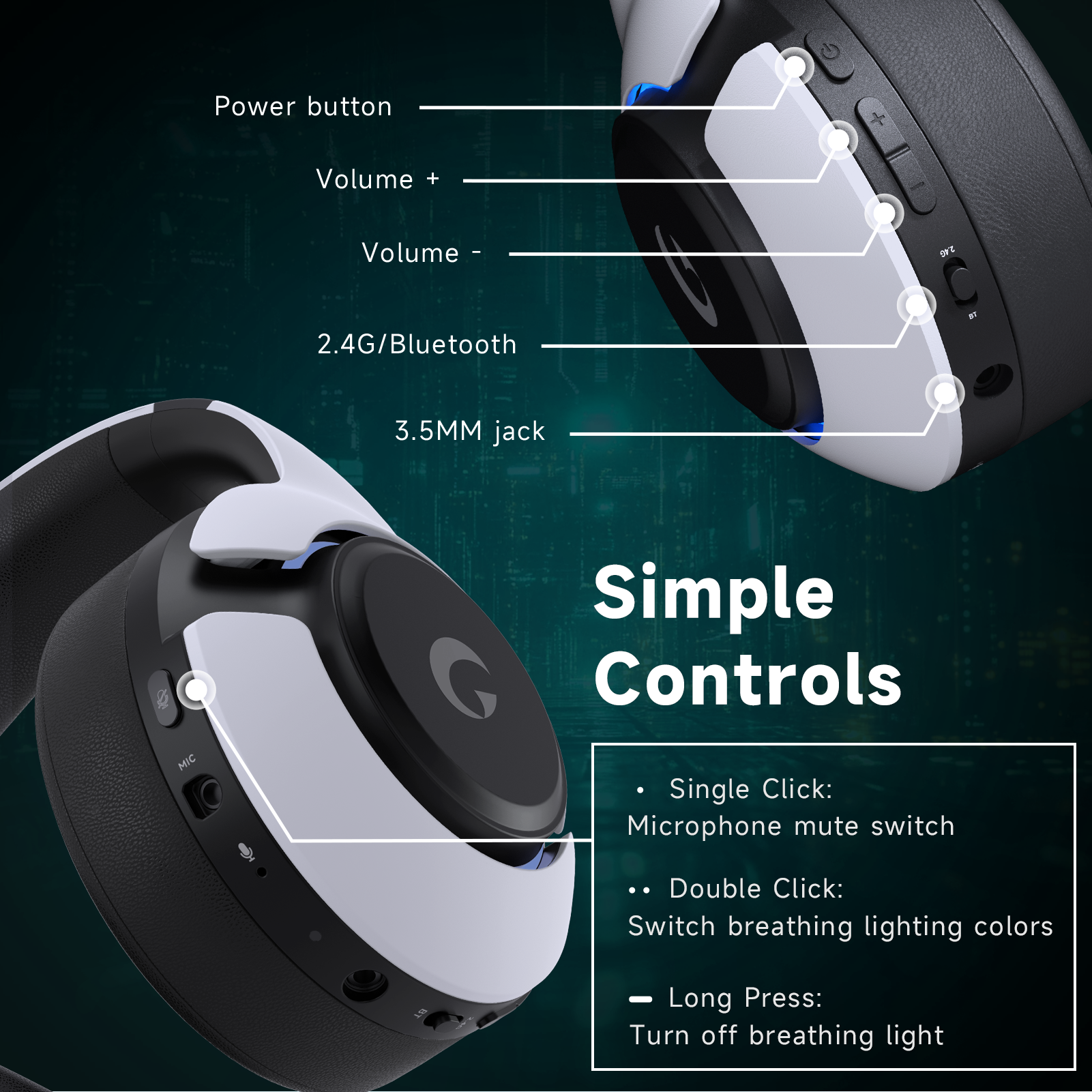 AYEDLOE 4-in-1 Wireless Gaming Headset for PS5, PS4, PC, Switch photo 8