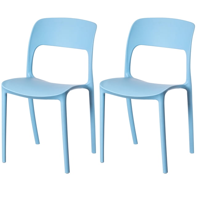 Modern Plastic Outdoor Dining Chair with Open Curved Back, Blue Set of 2