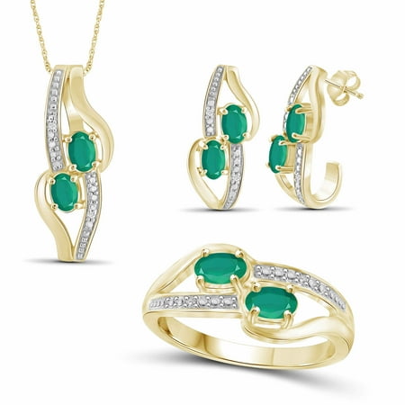 JewelersClub 1 3/4 Carat T.G.W. Emerald And White Diamond Accent 14K Gold over Silver 3-Piece Jewelry set