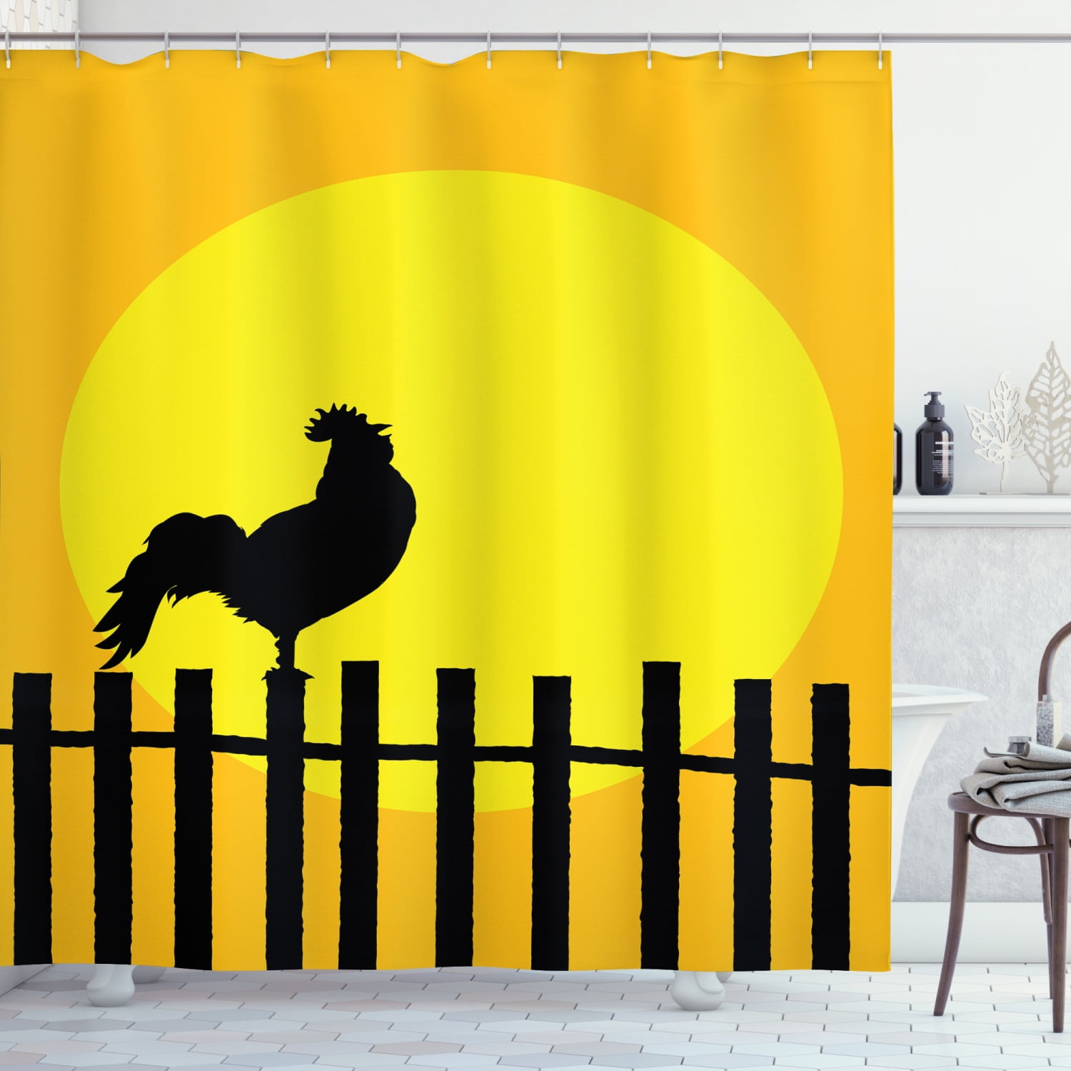 Farm animals rooster Shower Curtain Bathroom Fabric & 12hooks 71 x 71 inches 