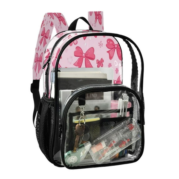 PVC Transparent Backpack Stylish & Durable Clear Backpack Perfect for School, Travel and Outings Pink Cute Bows