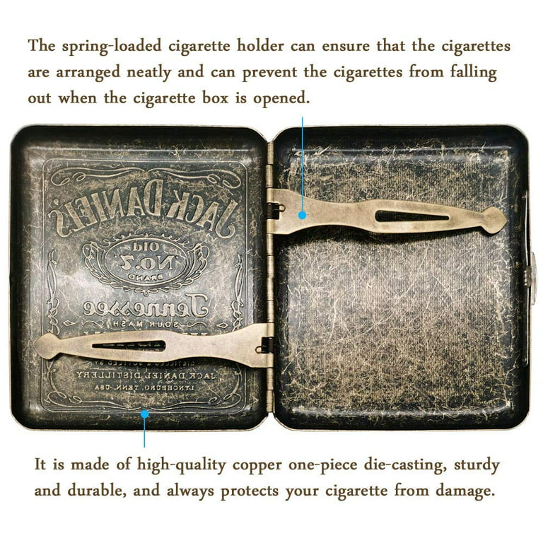 Cigarette Case Mini Tobacco Box Metal Retro 85mm 3.74 Inch King Size 12  Capacity Sturdy Double Sided Spring Clip Open Pocket Holder Vintage Golden