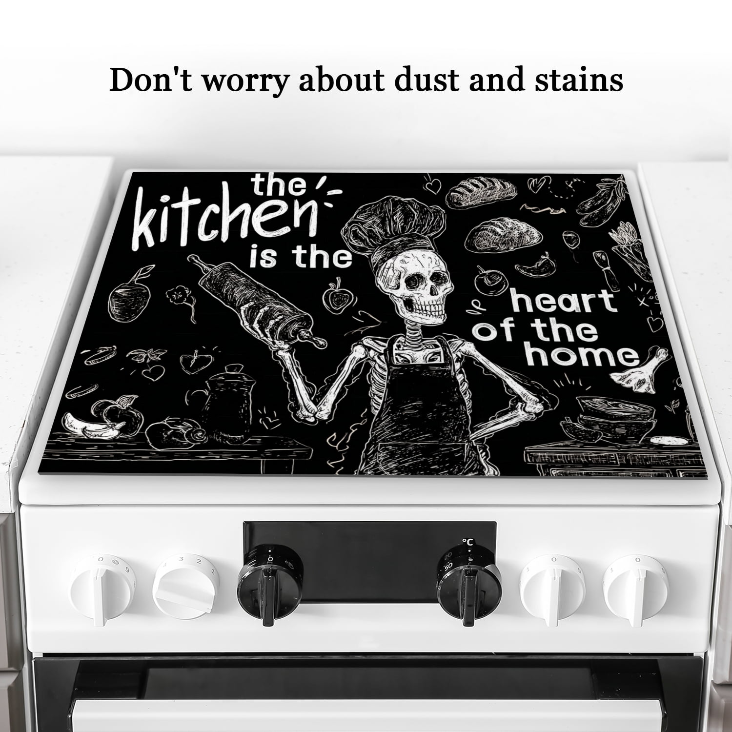 Stove Cover for Electric Gas Cooktop, Fun Kitchen Skull Stylish Print Non-stick Glasstop Stove Cover, Non-slip Stovetop Mat Expands Usage Space for Kitchen RV (28×20 Inch)