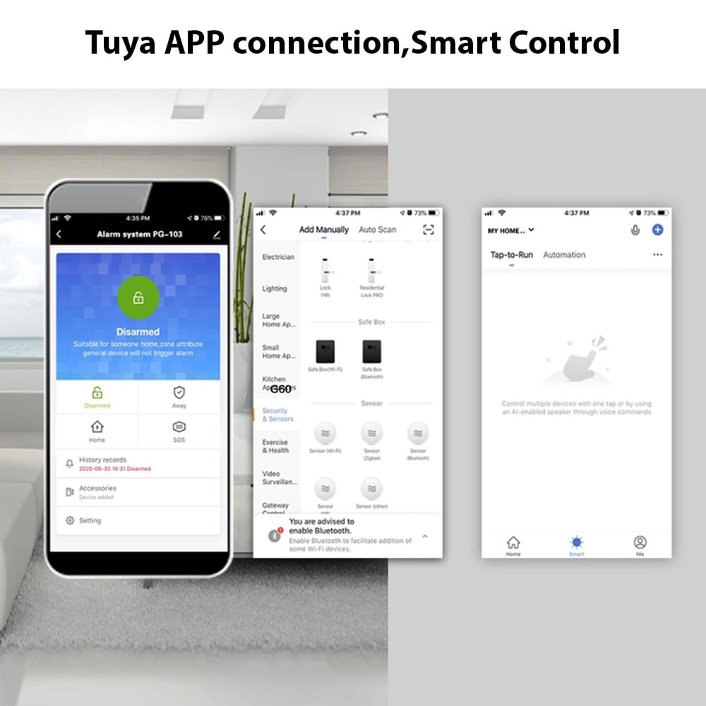 2G WiFi TY Wireless Home Alarm System 4.3-inch Full Touch Screen Alarm Panel with Fingerprint Unlocking SOS Anti-theft Alarm Temperature and Humidity Wireless Alarm System for Home Security