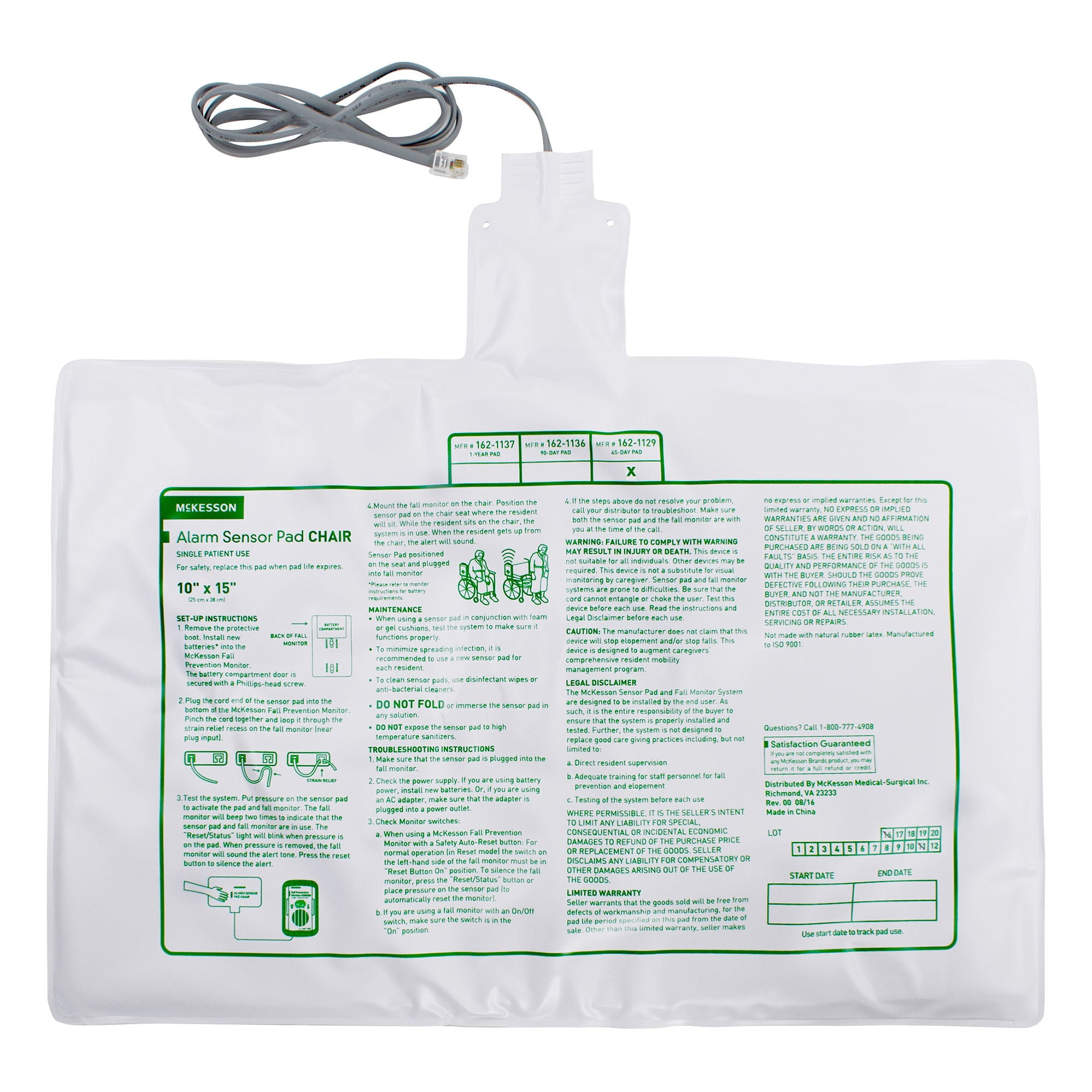 McKesson Chair Sensor Pad 10 x 15" 1 Each 162-1129