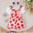 thumbnail image 3 of Hiijoy Infant Girls Outfits White Short Sleeve T-Shirt & Strawberry Printed Overalls 2 Piece Set, Sizes 9-12M, 3 of 8