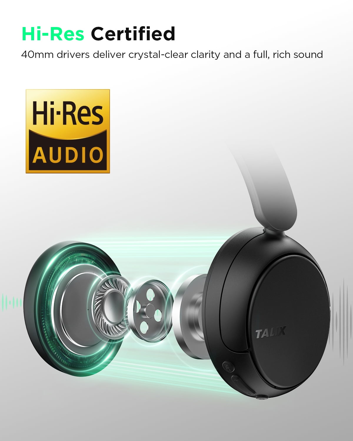 TALIX H30 Adaptive ANC Wireless Headphones Over Ear,Active Noise Cancellation with Multiple Modes,Black