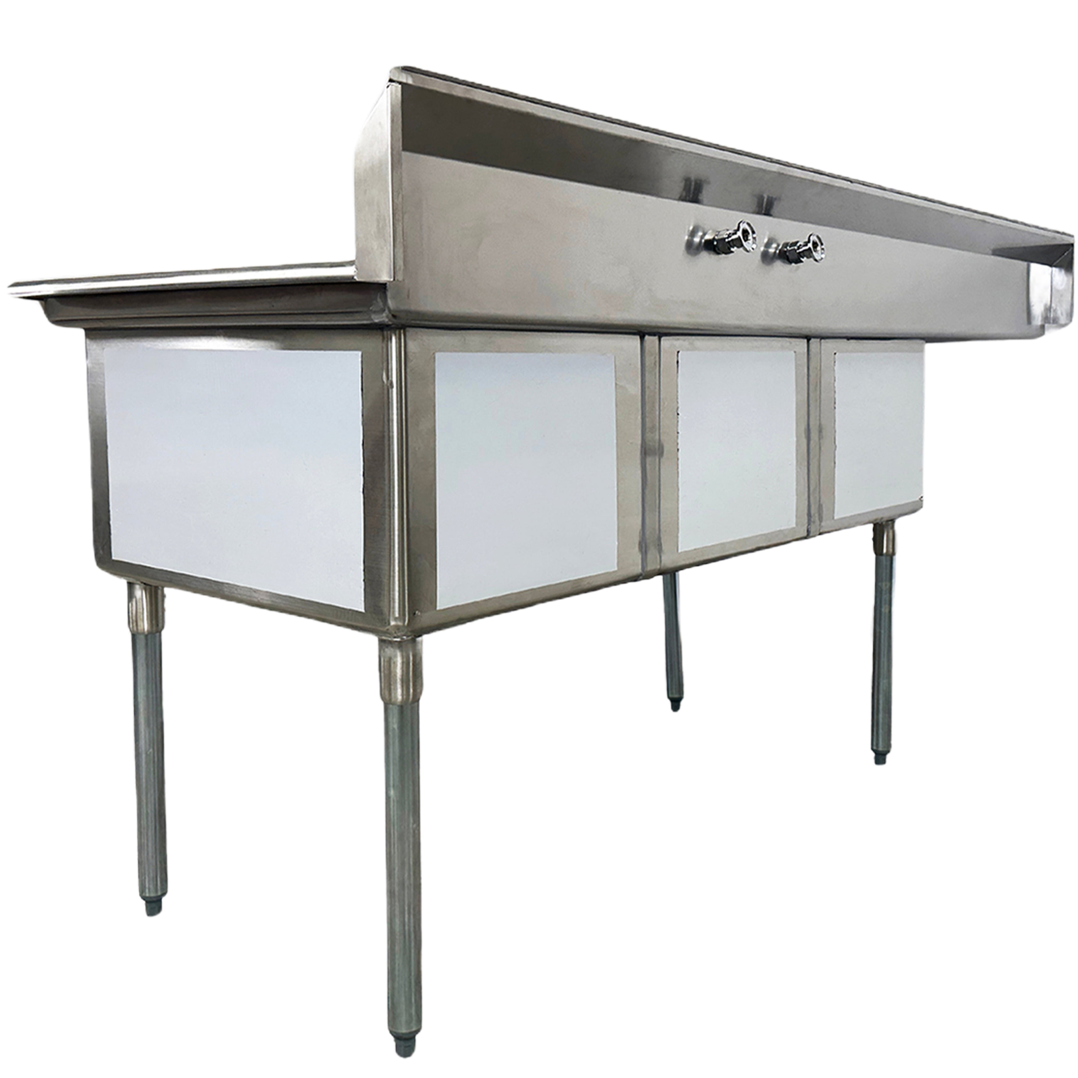 NSF 81 in. 3 Compartment Sink With Faucet, Kitchen Sink Commercial Sink with Left Drainboard in Stainless Steel