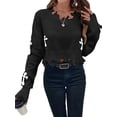 thumbnail image 3 of Women'S Gothic Graphic V Neck Sweater Distressed Raw Hem Pullover Y2k Going Out Knit Top Black XL, 3 of 8