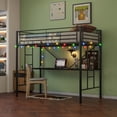 thumbnail image 2 of Leuco Metal Loft Bed with Desk, Power Outlet, and LED Lighting, Features Safety Guardrail and Ladder, No Box Spring Needed, Space-Saving, Black, 2 of 9
